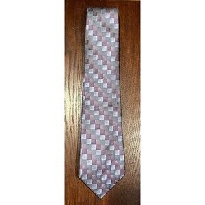 Van Heusen 100% Silk Men’s Necktie Geometric Pattern Purples Grays